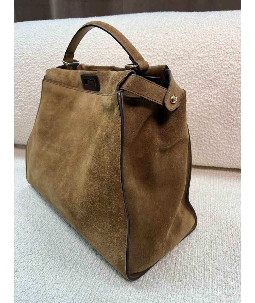 FENDI Коричневая замшевая сумка с короткими ручками, фото 10