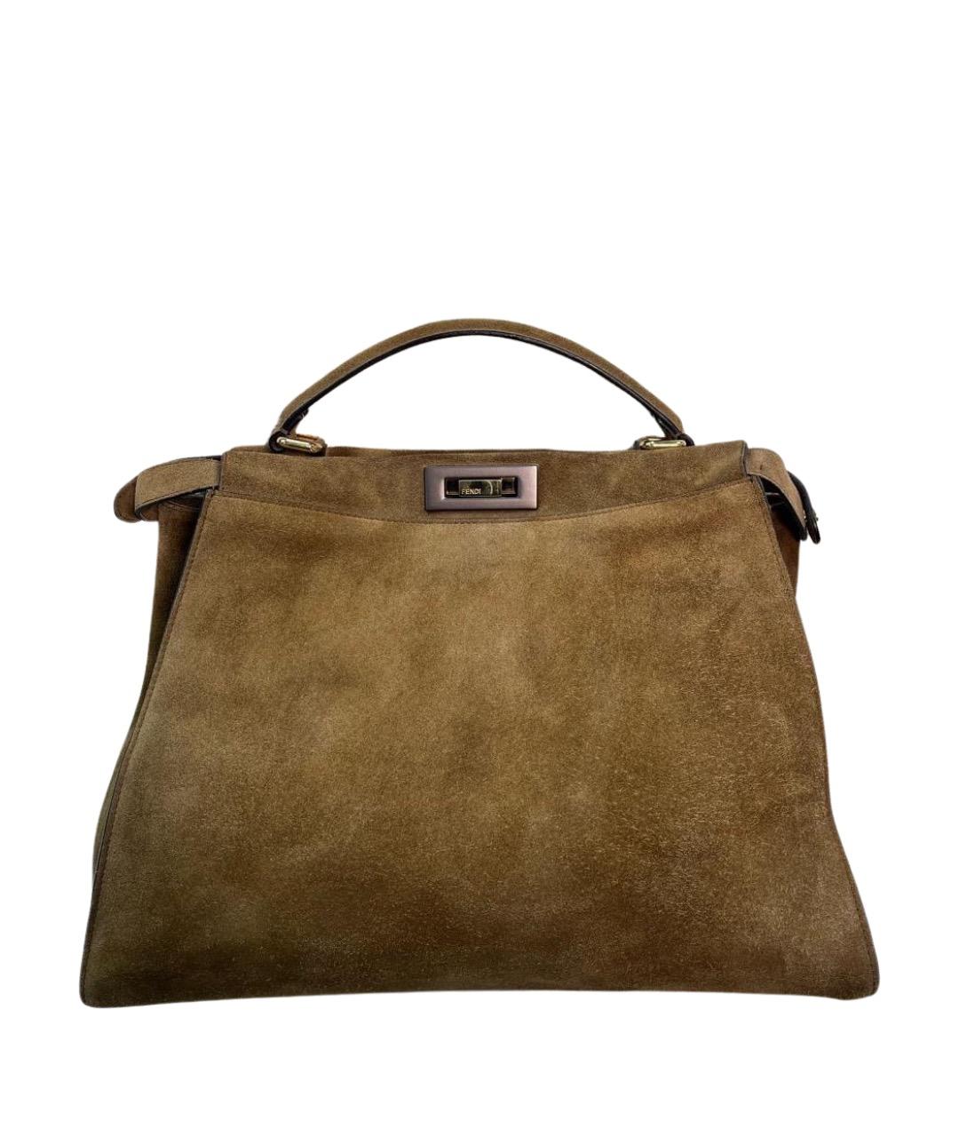 FENDI Коричневая замшевая сумка с короткими ручками, фото 2