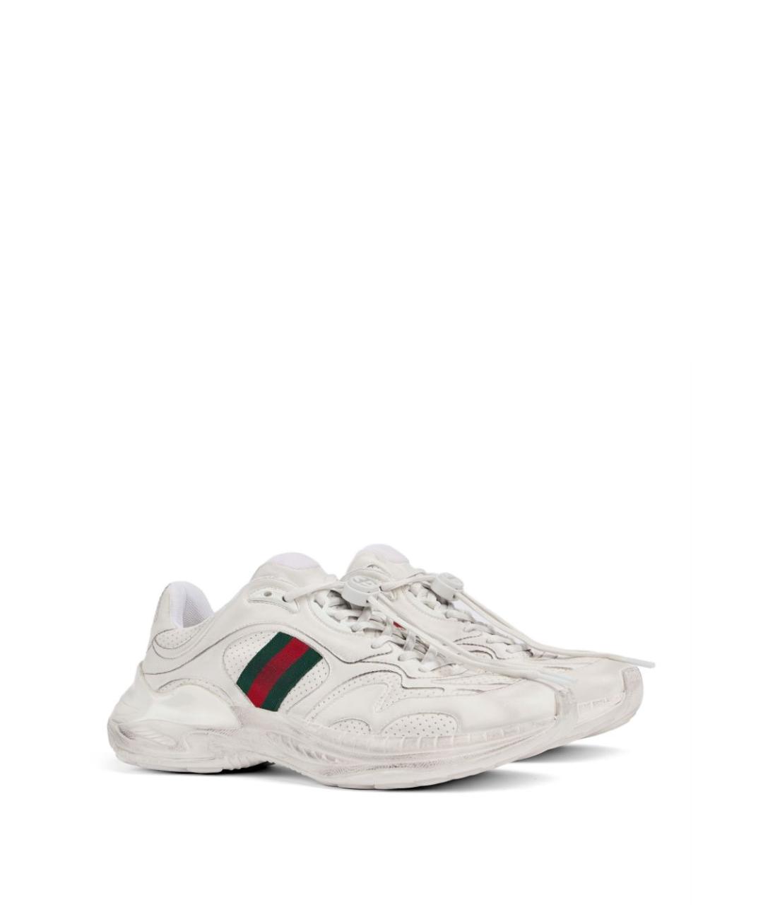 GUCCI Белые кожаные низкие кроссовки / кеды, фото 4