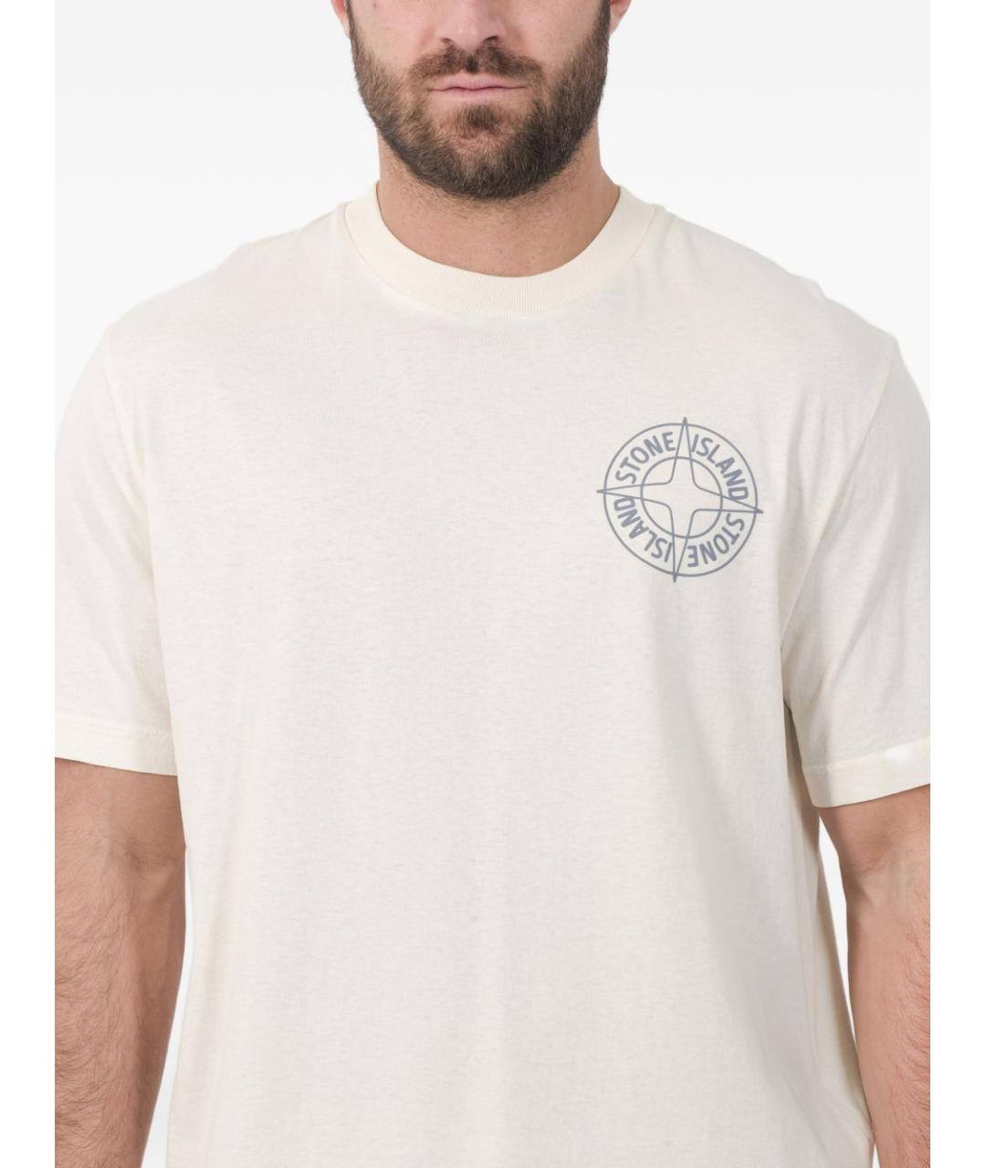 STONE ISLAND Бежевая хлопковая футболка, фото 5
