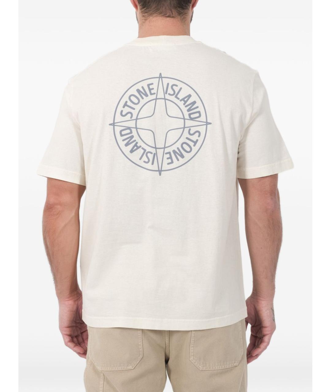 STONE ISLAND Бежевая хлопковая футболка, фото 3