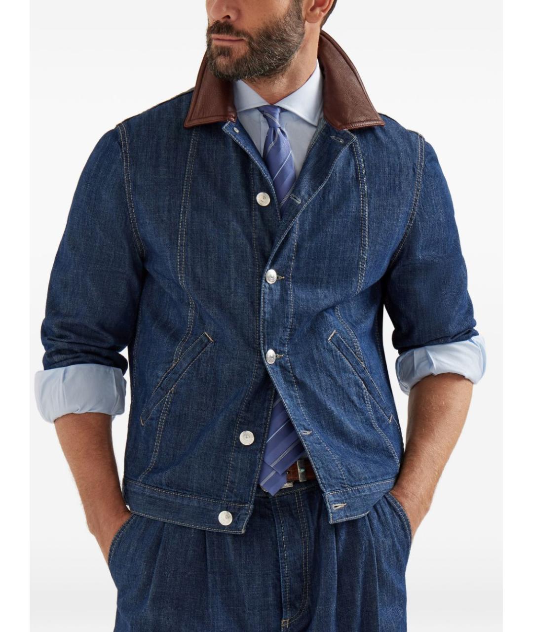 BRUNELLO CUCINELLI Синяя хлопковая куртка, фото 4