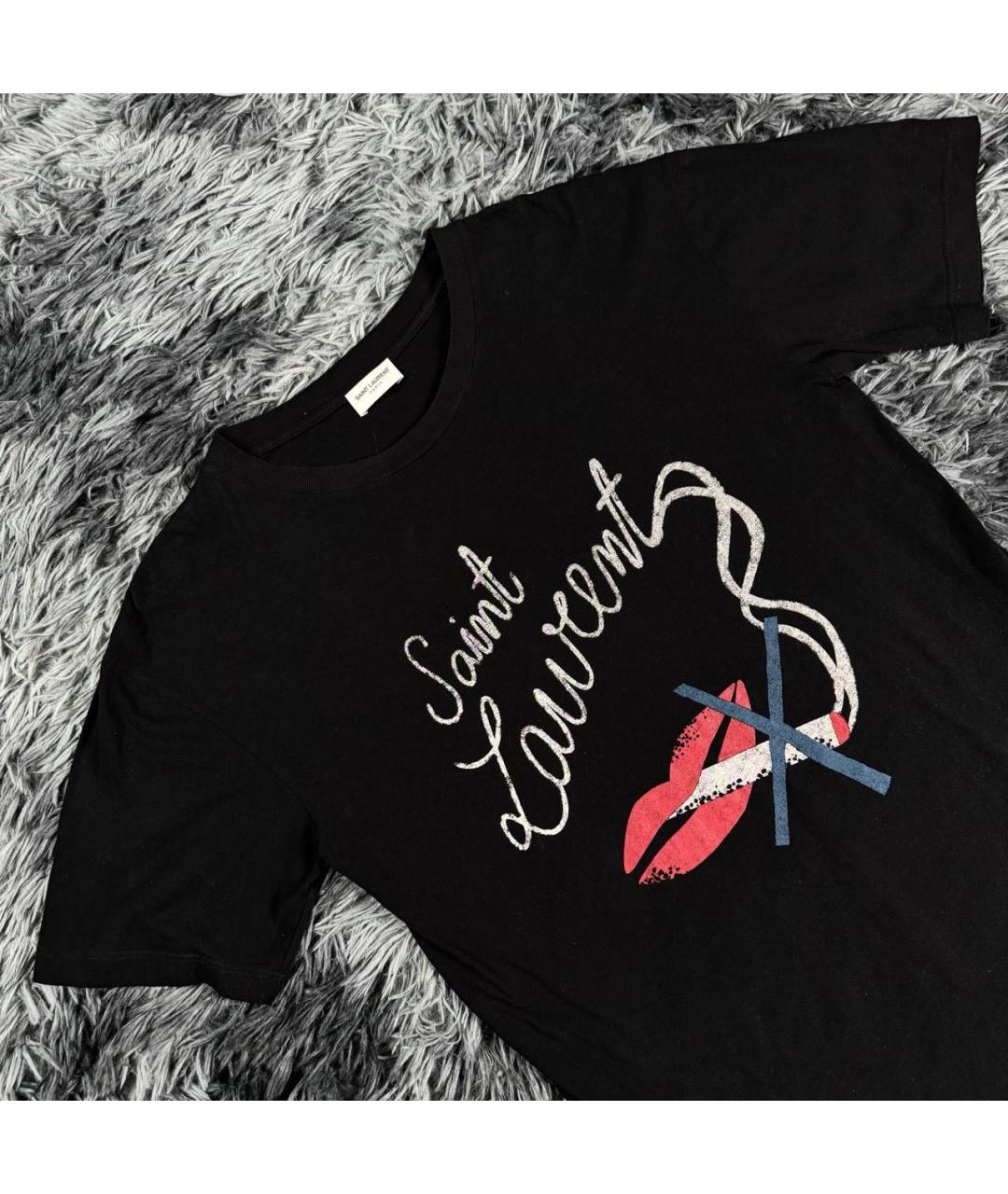 SAINT LAURENT Черная хлопковая футболка, фото 4