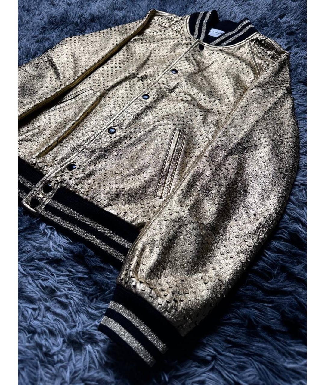 SAINT LAURENT Золотая кожаная куртка, фото 4