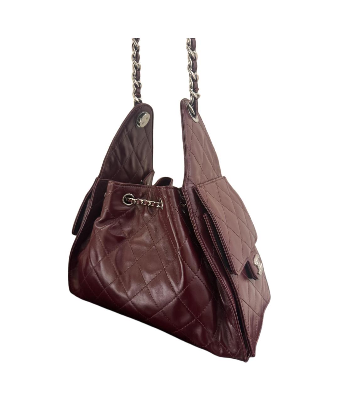 CHANEL Бордовая кожаная сумка через плечо, фото 3