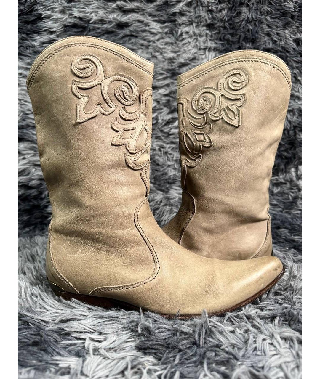 JUST CAVALLI Бежевые кожаные высокие ботинки, фото 4