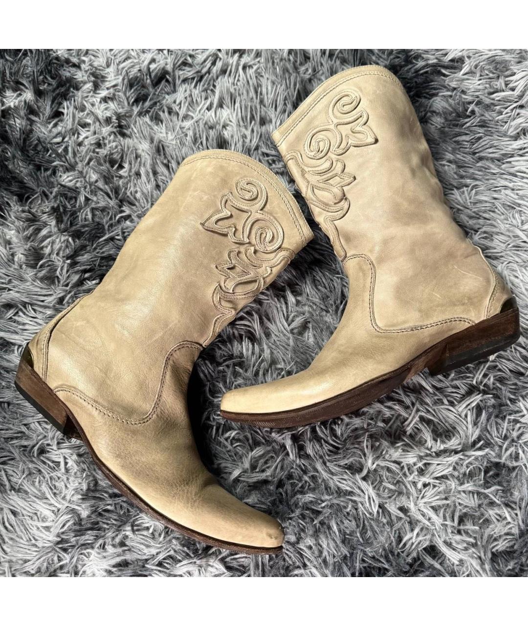 JUST CAVALLI Бежевые кожаные высокие ботинки, фото 6