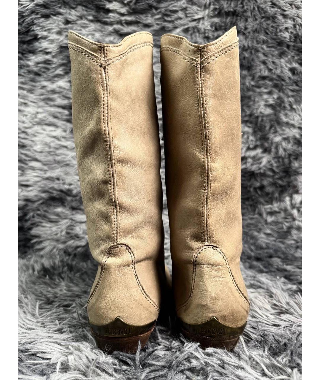 JUST CAVALLI Бежевые кожаные высокие ботинки, фото 5