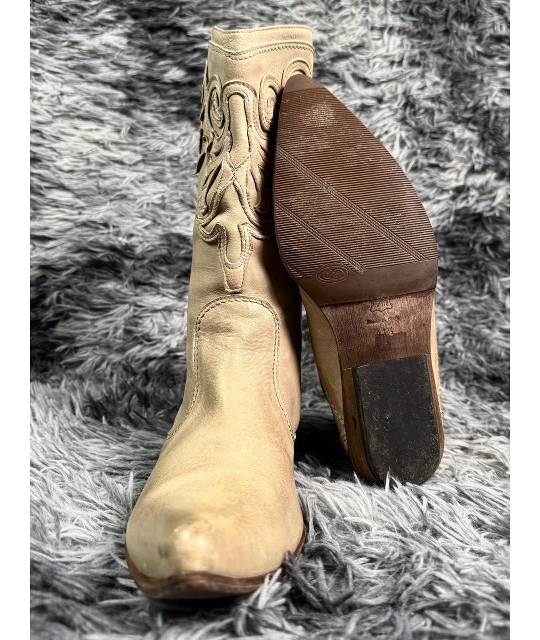 JUST CAVALLI Бежевые кожаные высокие ботинки, фото 2