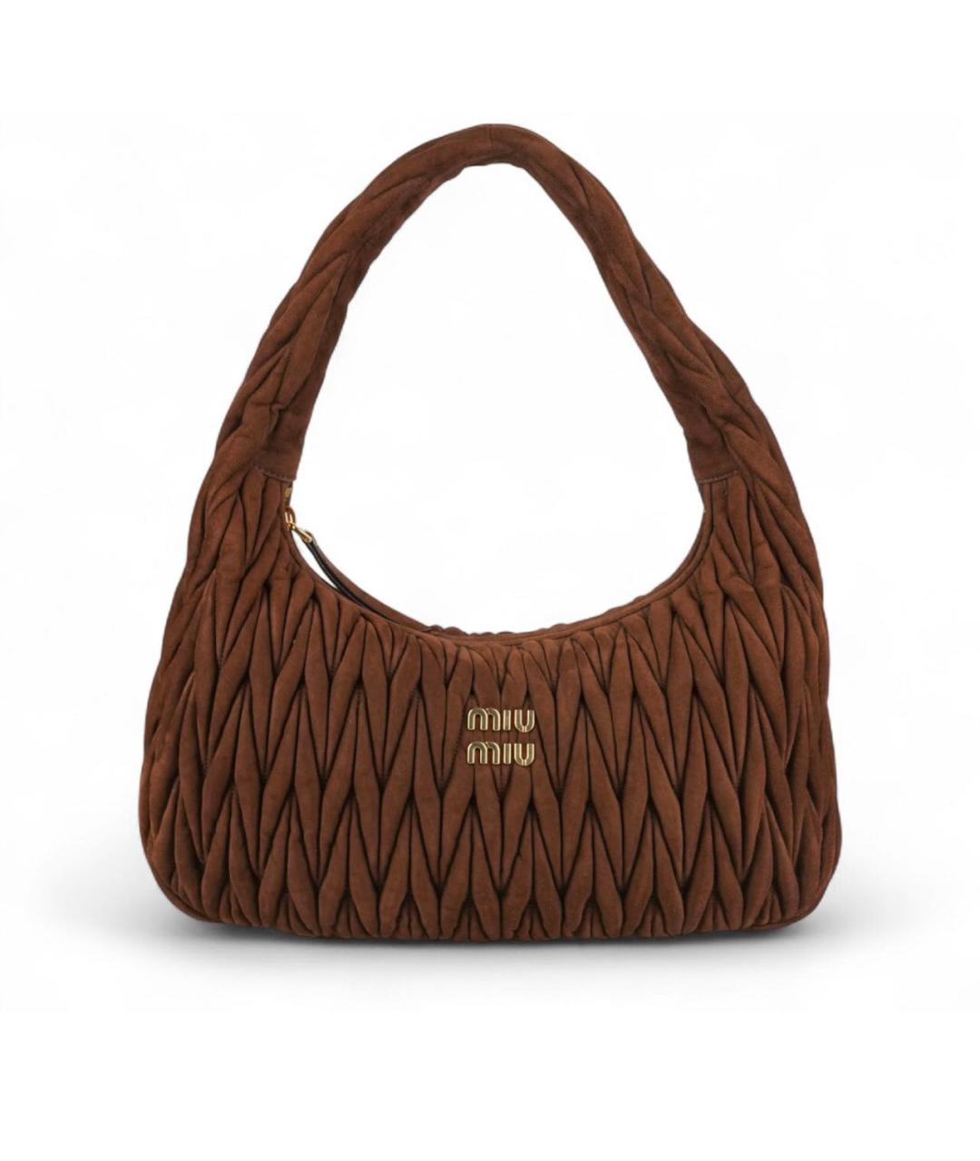 MIU MIU Коричневая замшевая сумка с короткими ручками, фото 2