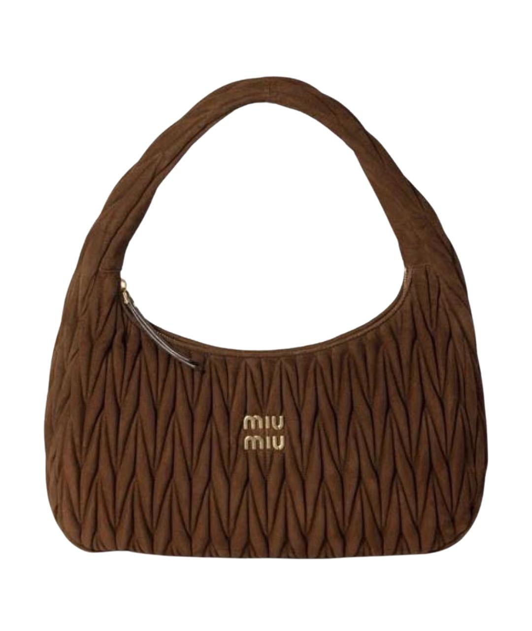 MIU MIU Коричневая замшевая сумка с короткими ручками, фото 1