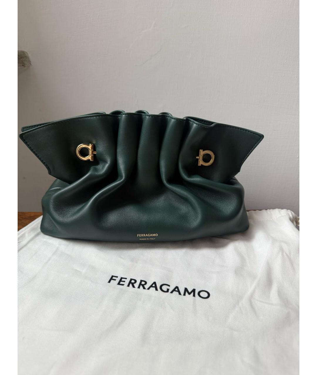 FERRAGAMO Зеленая кожаная сумка с короткими ручками, фото 5