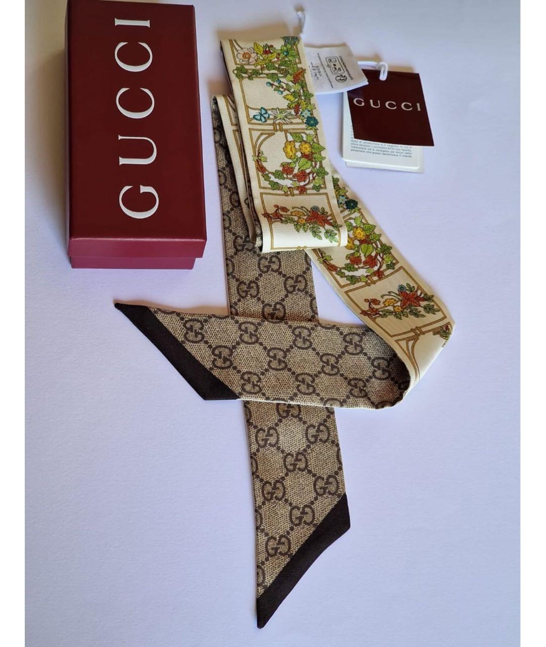 GUCCI Бежевый шелковый шарф, фото 5