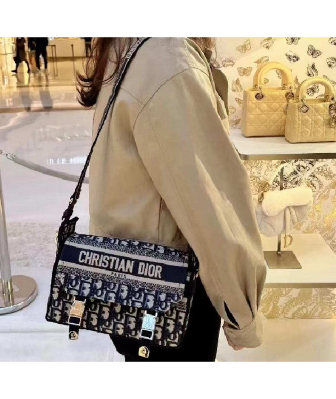 CHRISTIAN DIOR Темно-синяя жаккардовая сумка через плечо, фото 6