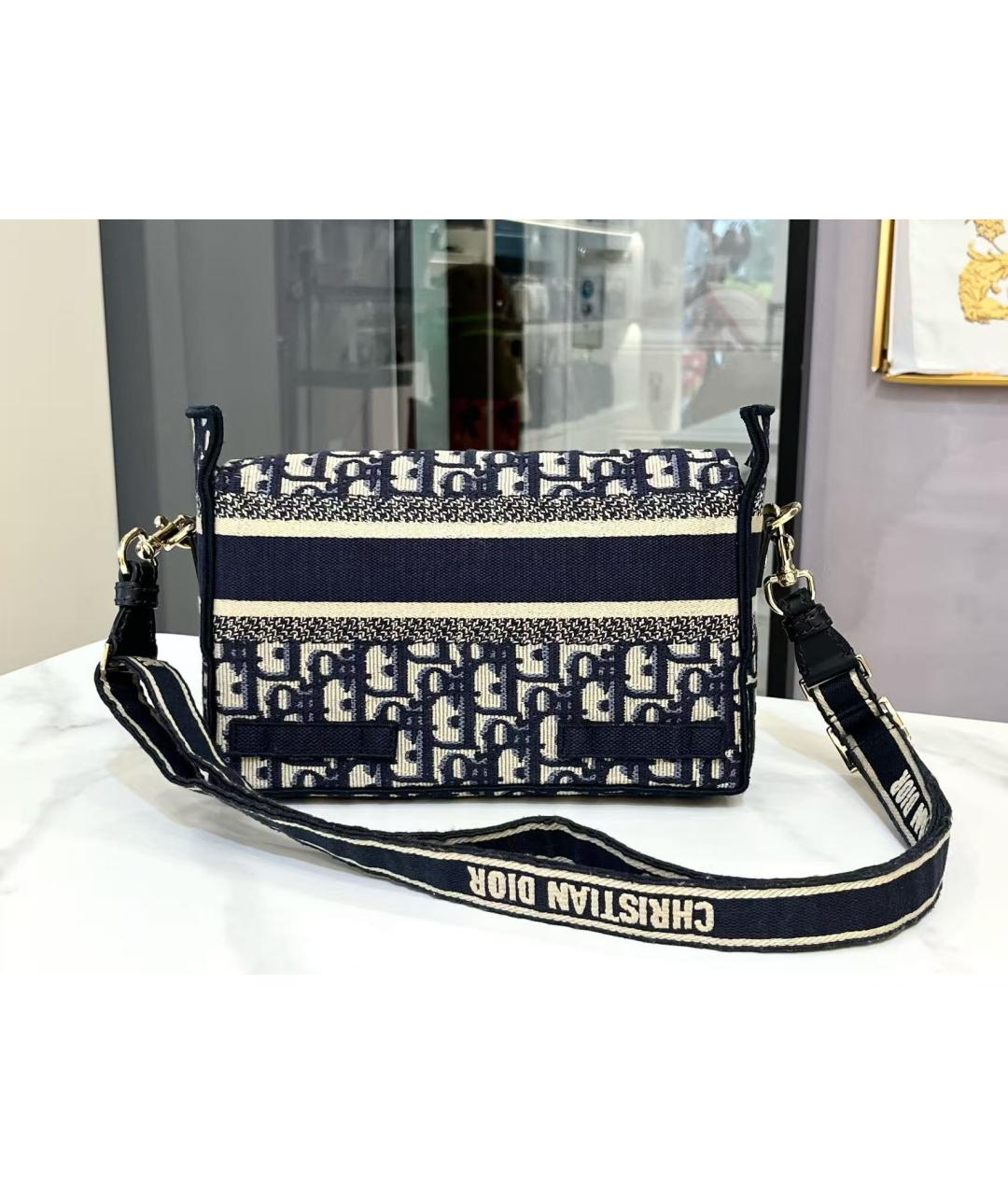 CHRISTIAN DIOR Темно-синяя жаккардовая сумка через плечо, фото 4