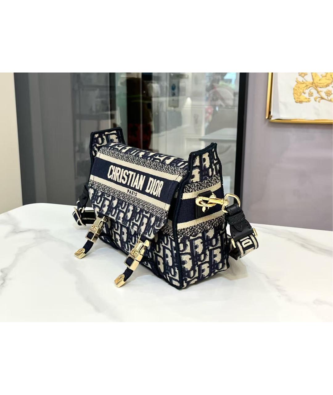 CHRISTIAN DIOR Темно-синяя жаккардовая сумка через плечо, фото 3
