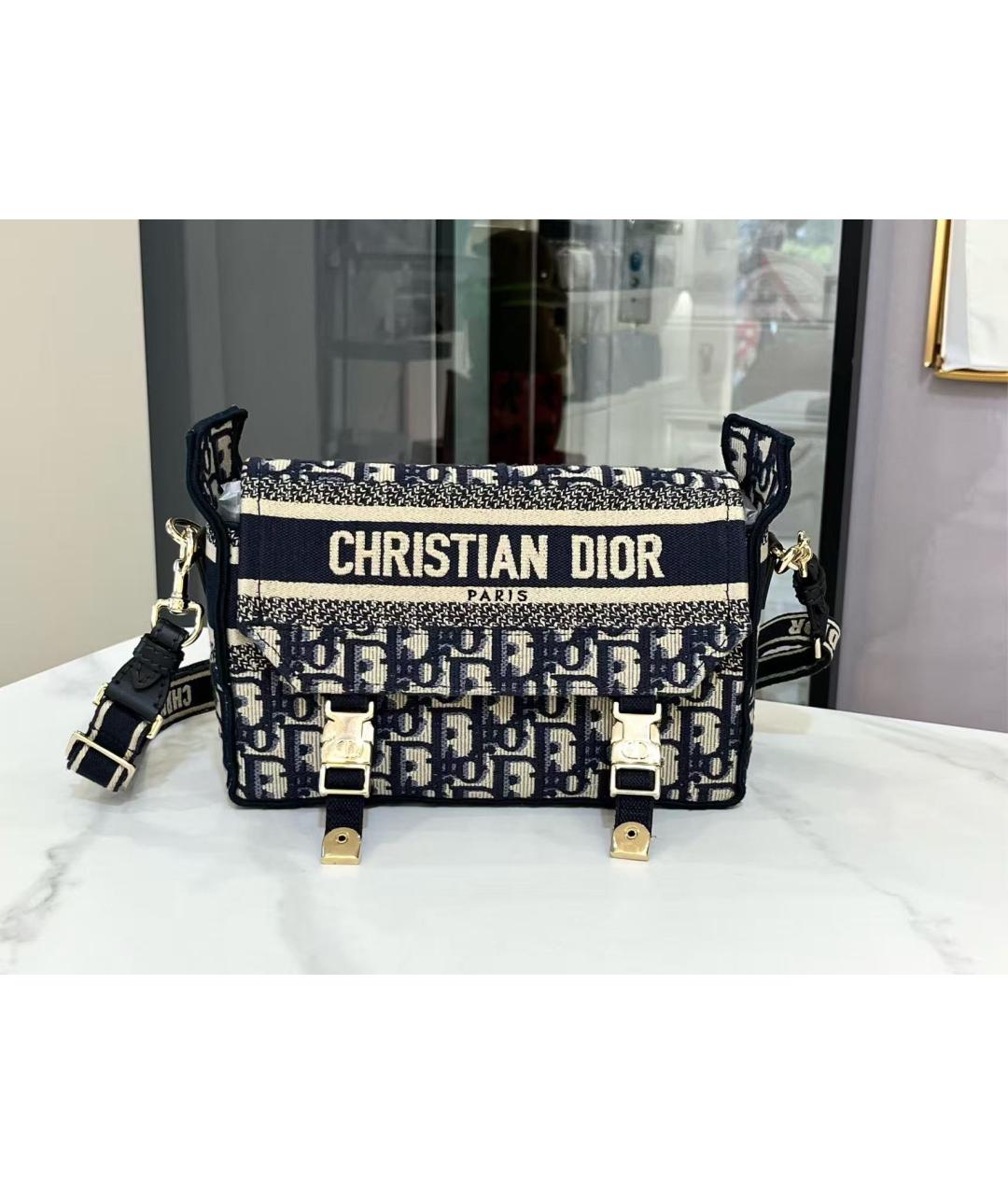 CHRISTIAN DIOR Темно-синяя жаккардовая сумка через плечо, фото 2