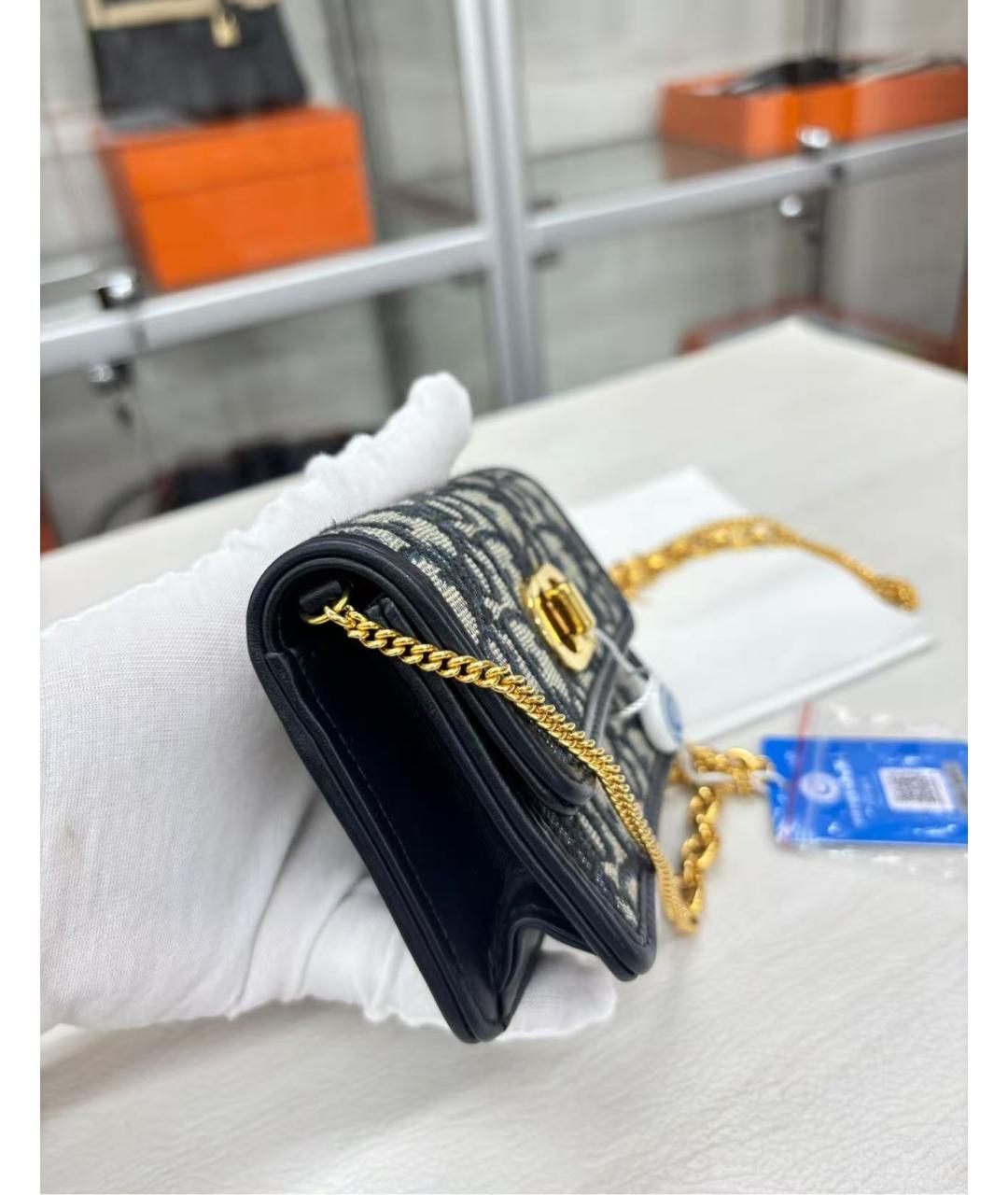 CHRISTIAN DIOR Темно-синяя жаккардовая сумка через плечо, фото 5