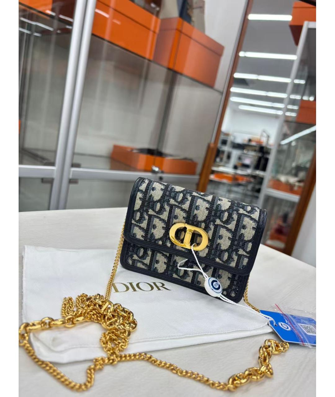 CHRISTIAN DIOR Темно-синяя жаккардовая сумка через плечо, фото 3