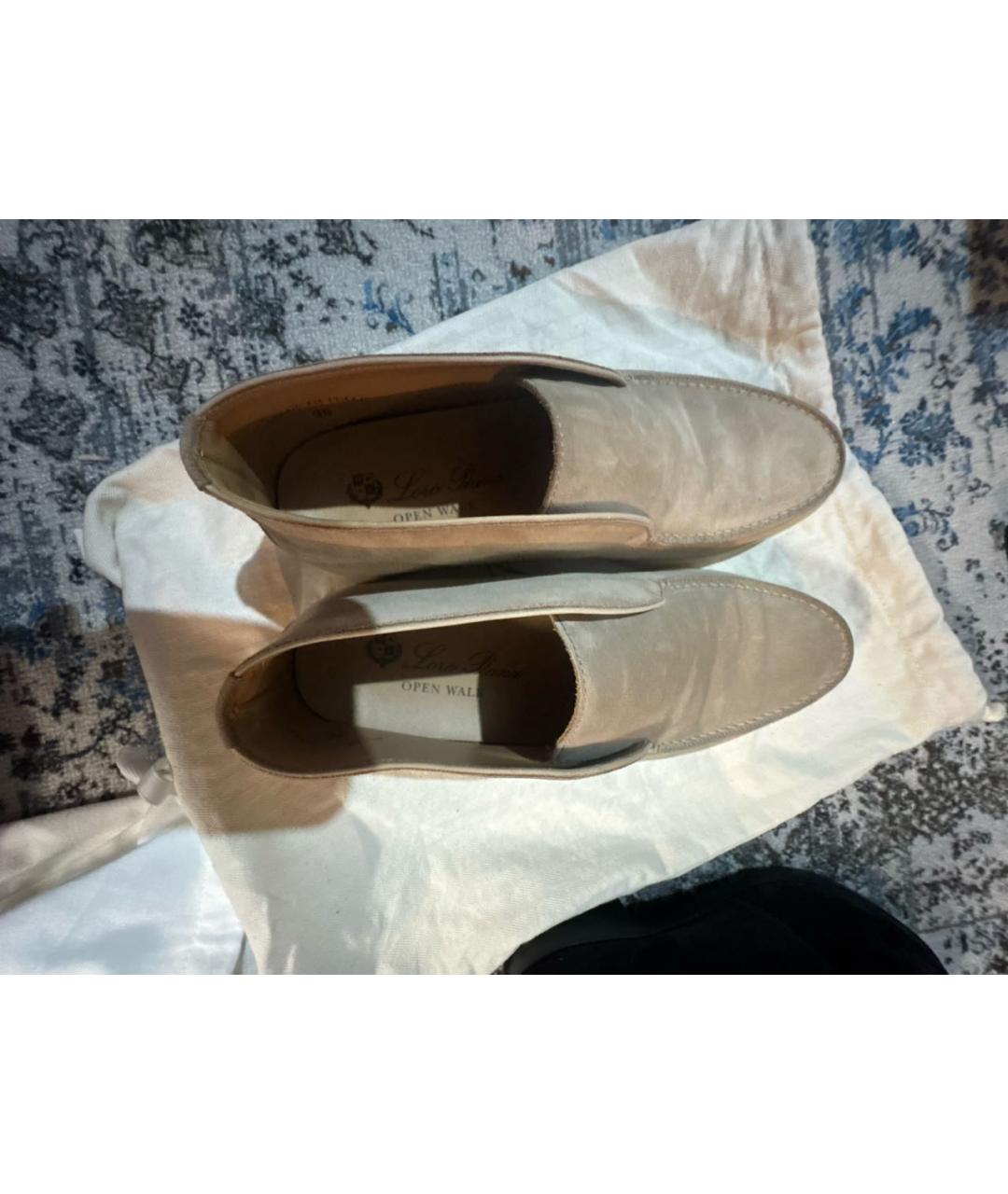 LORO PIANA Бежевые замшевые мокасины, фото 3