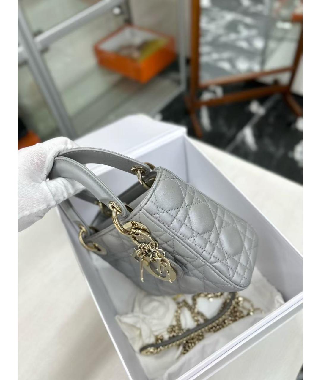 CHRISTIAN DIOR Серая кожаная сумка через плечо, фото 4