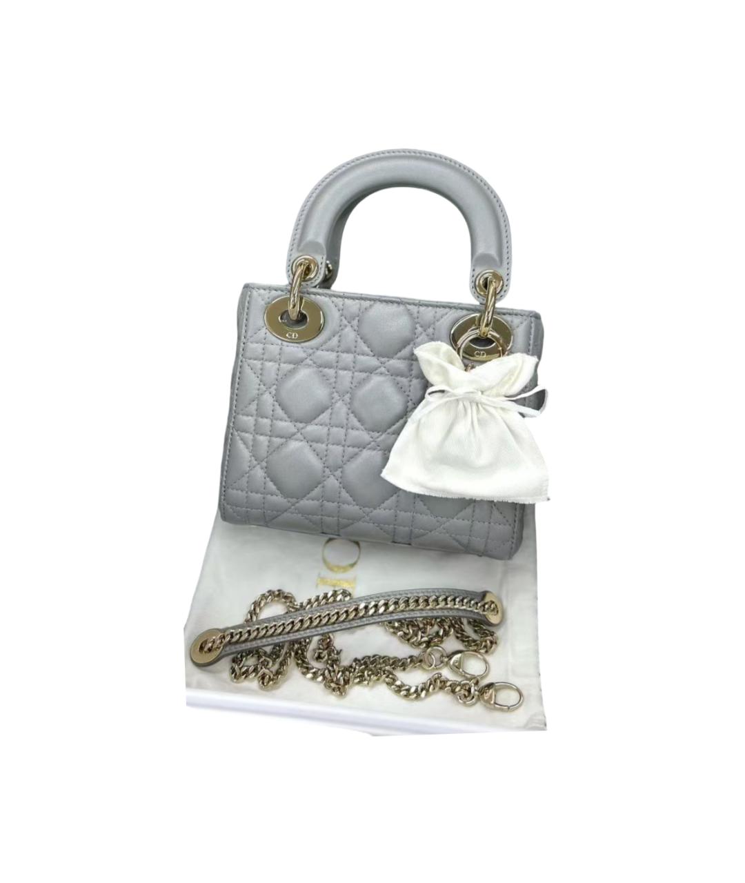 CHRISTIAN DIOR Серая кожаная сумка через плечо, фото 2