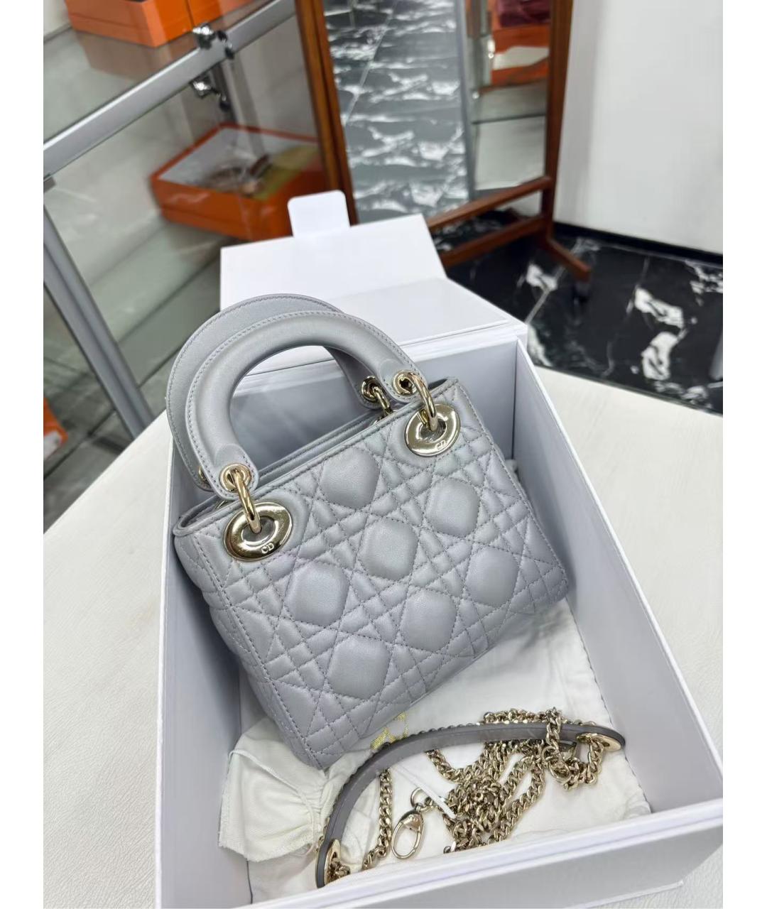 CHRISTIAN DIOR Серая кожаная сумка через плечо, фото 7