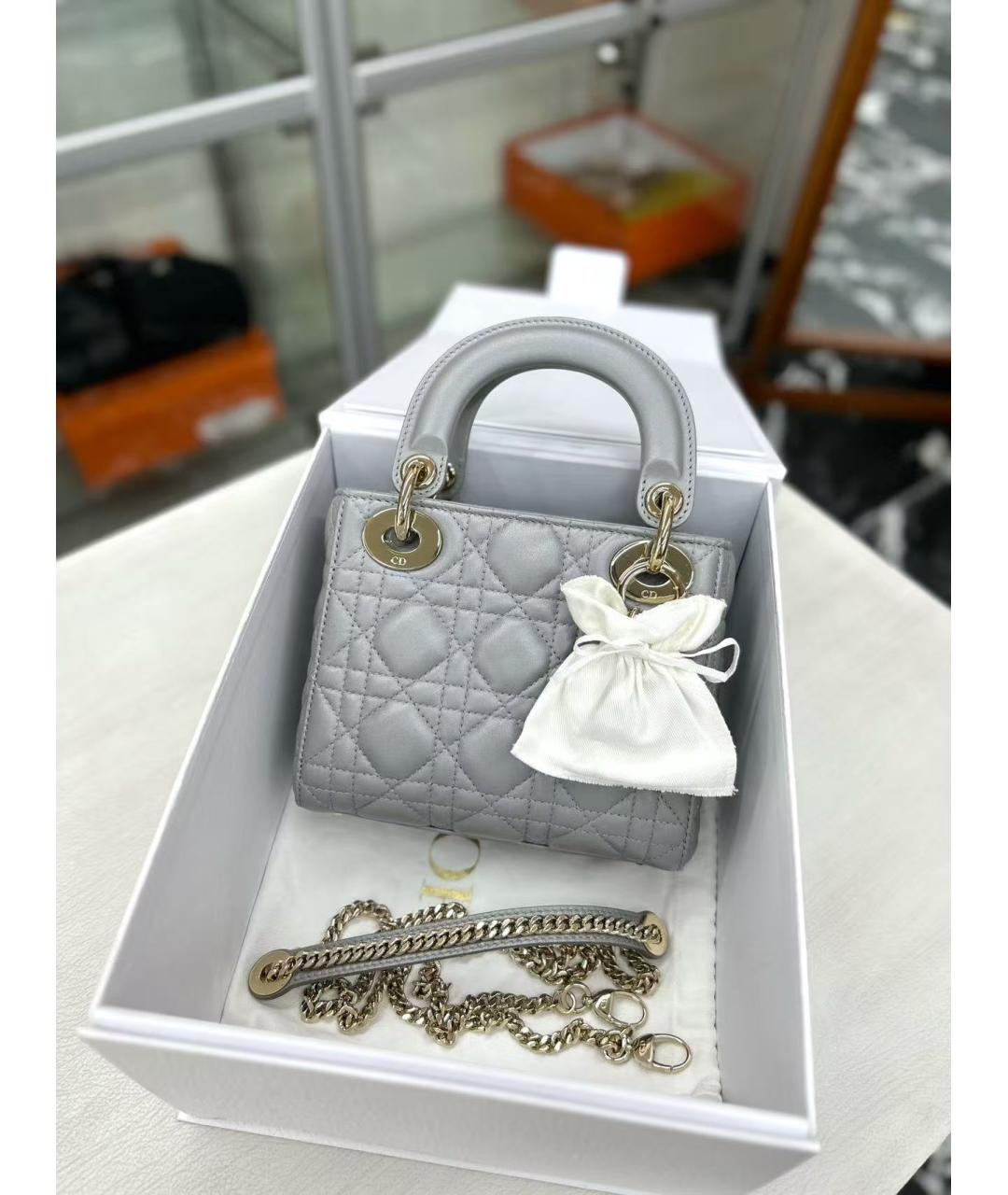 CHRISTIAN DIOR Серая кожаная сумка через плечо, фото 3