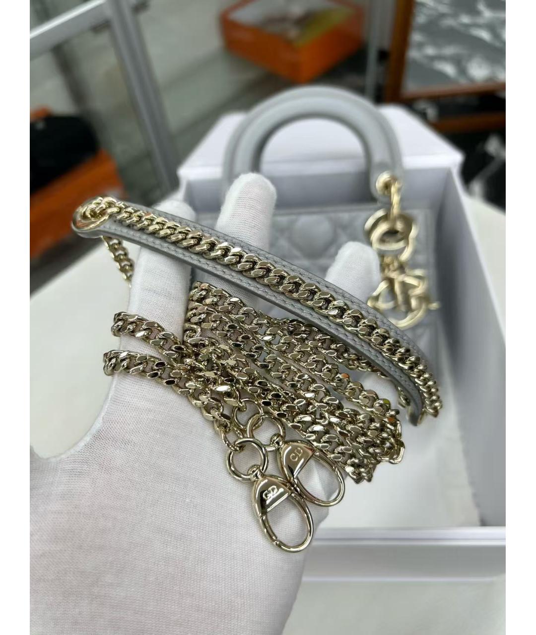 CHRISTIAN DIOR Серая кожаная сумка через плечо, фото 5