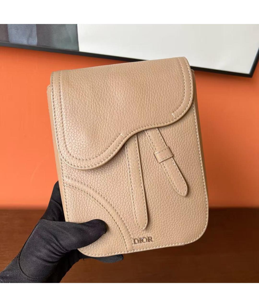 CHRISTIAN DIOR Бежевая кожаная сумка через плечо, фото 3