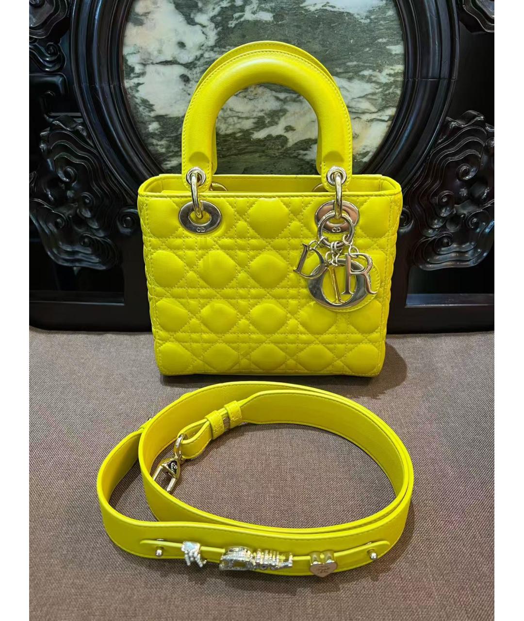 CHRISTIAN DIOR Желтая кожаная сумка через плечо, фото 7