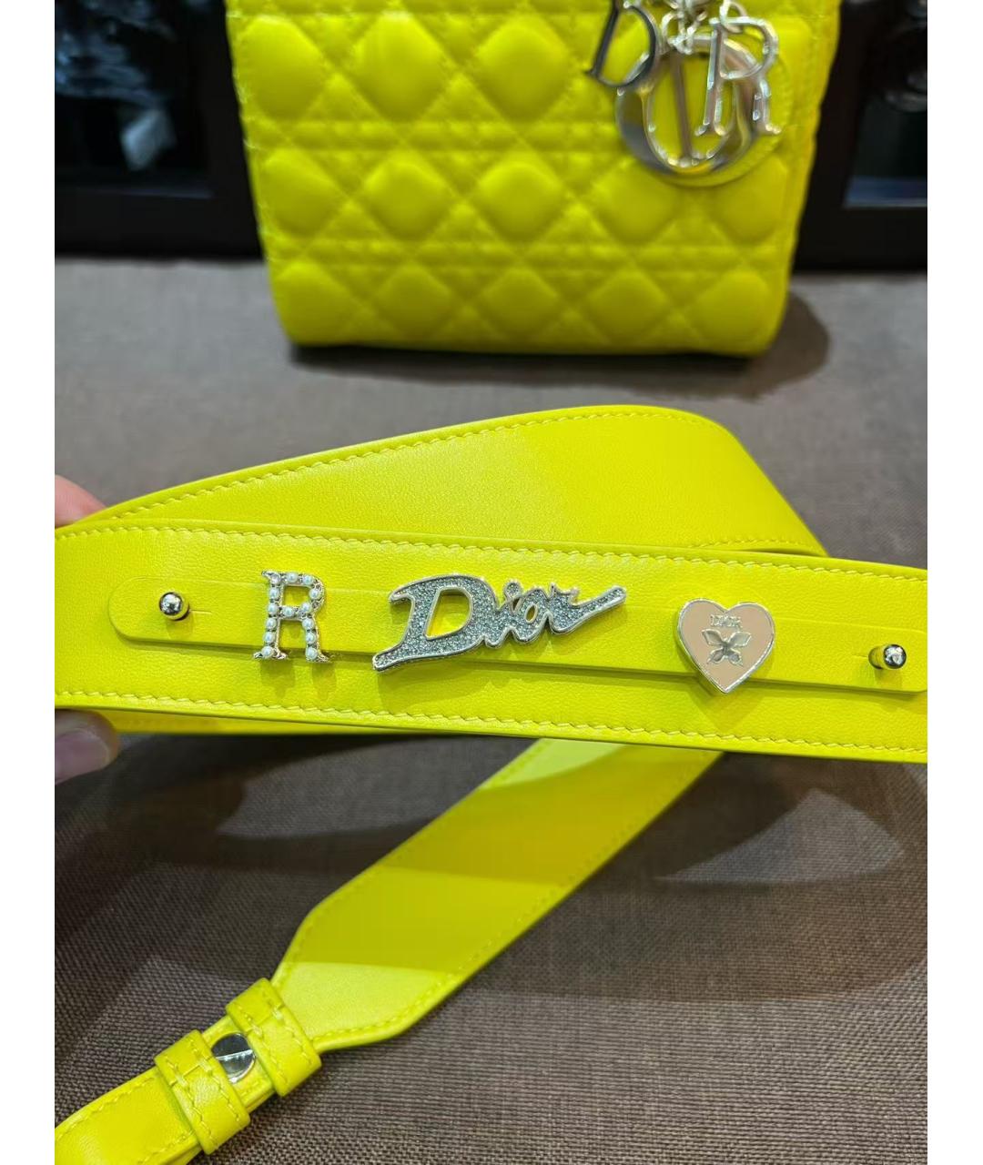 CHRISTIAN DIOR Желтая кожаная сумка через плечо, фото 2