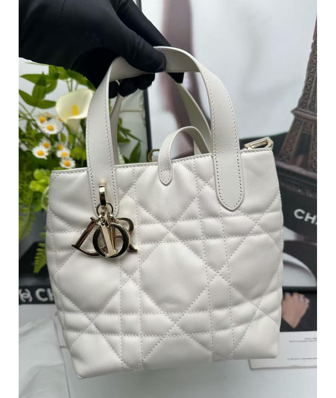CHRISTIAN DIOR Белая кожаная сумка с короткими ручками, фото 2