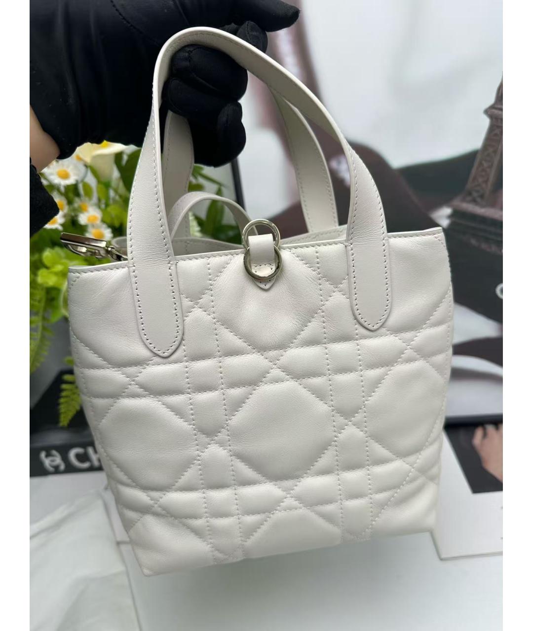 CHRISTIAN DIOR Белая кожаная сумка с короткими ручками, фото 3