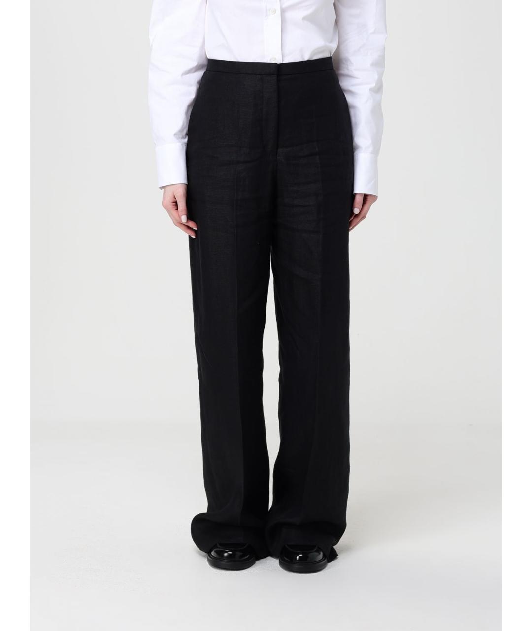 AGNONA Черные льняные брюки широкие, фото 5
