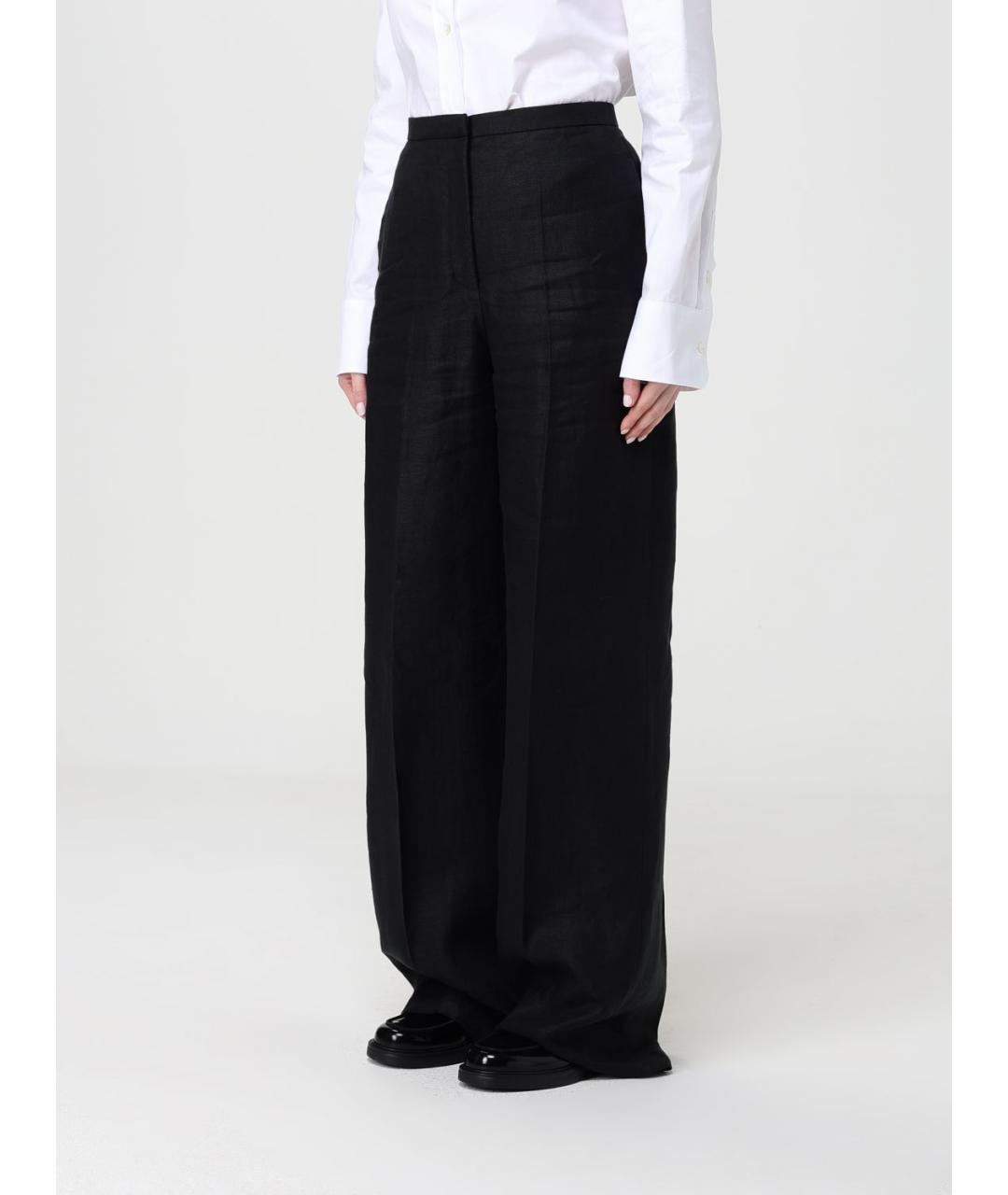 AGNONA Черные льняные брюки широкие, фото 3