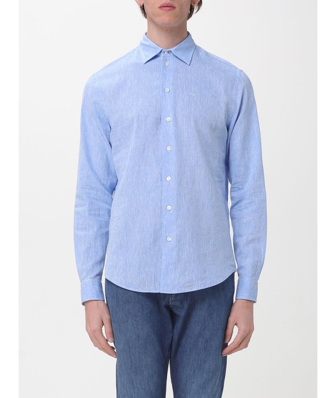 EMPORIO ARMANI Голубая хлопковая кэжуал рубашка, фото 1