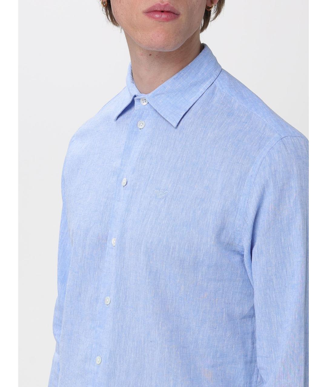 EMPORIO ARMANI Голубая хлопковая кэжуал рубашка, фото 2