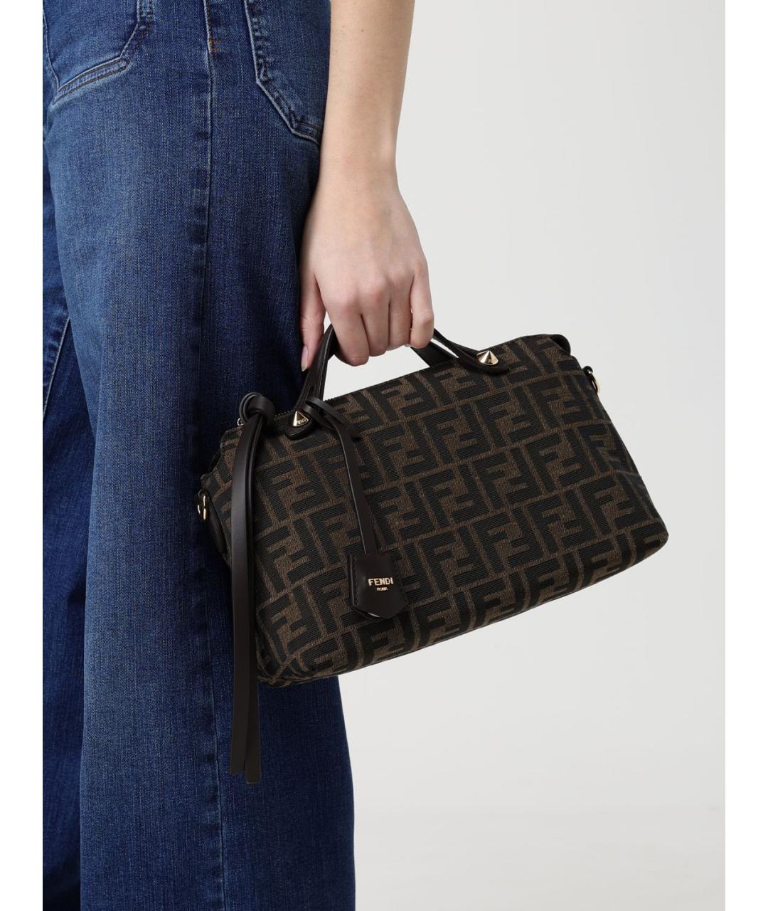 FENDI Коричневая жаккардовая сумка тоут, фото 2