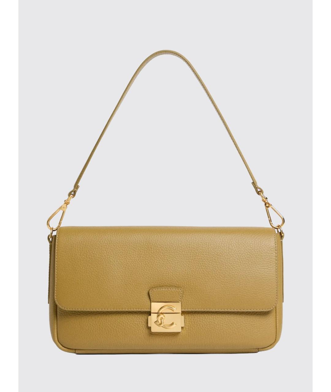 COCCINELLE Горчичная кожаная сумка с короткими ручками, фото 4