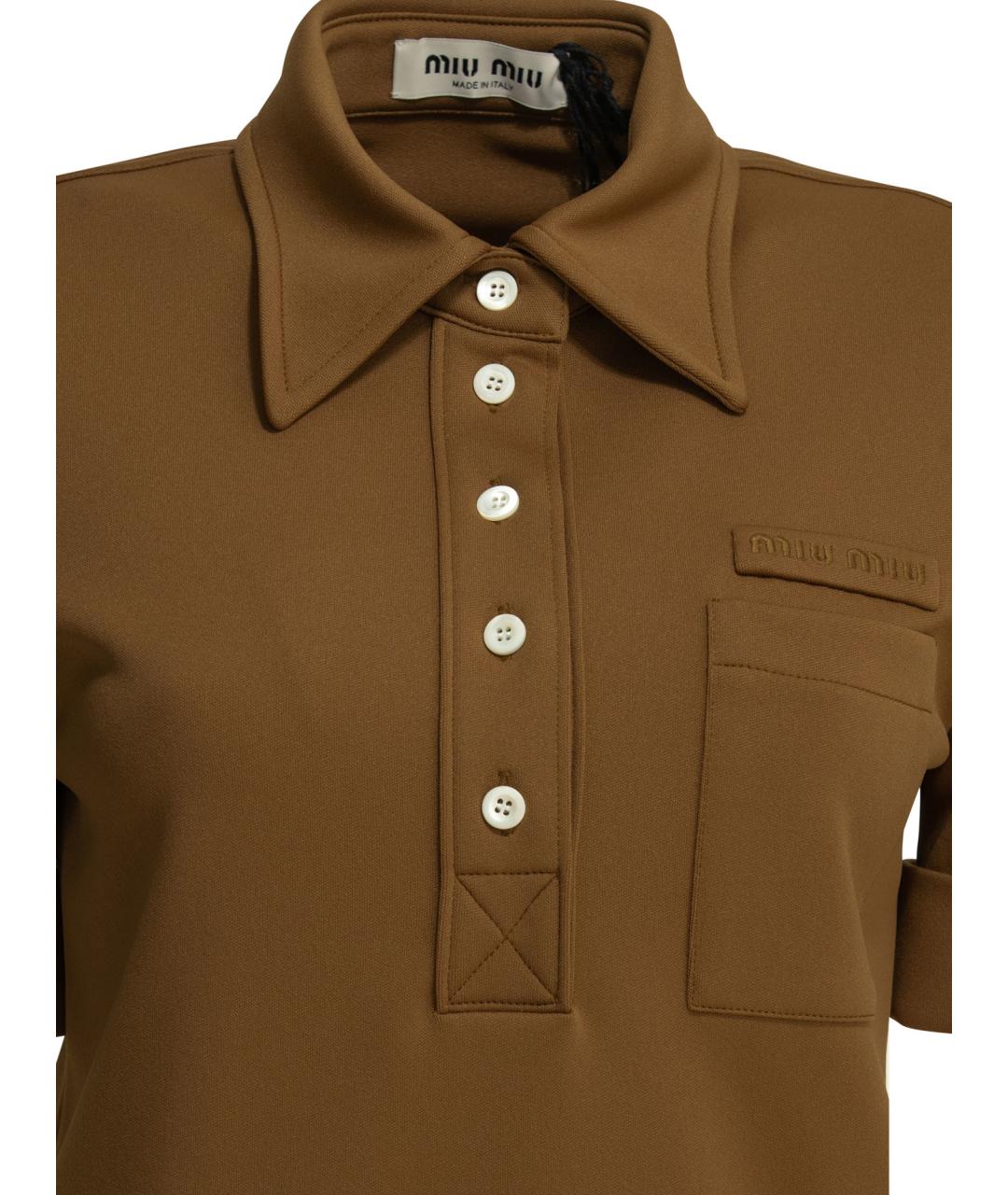 MIU MIU Коричневая полиэстеровая футболка, фото 3