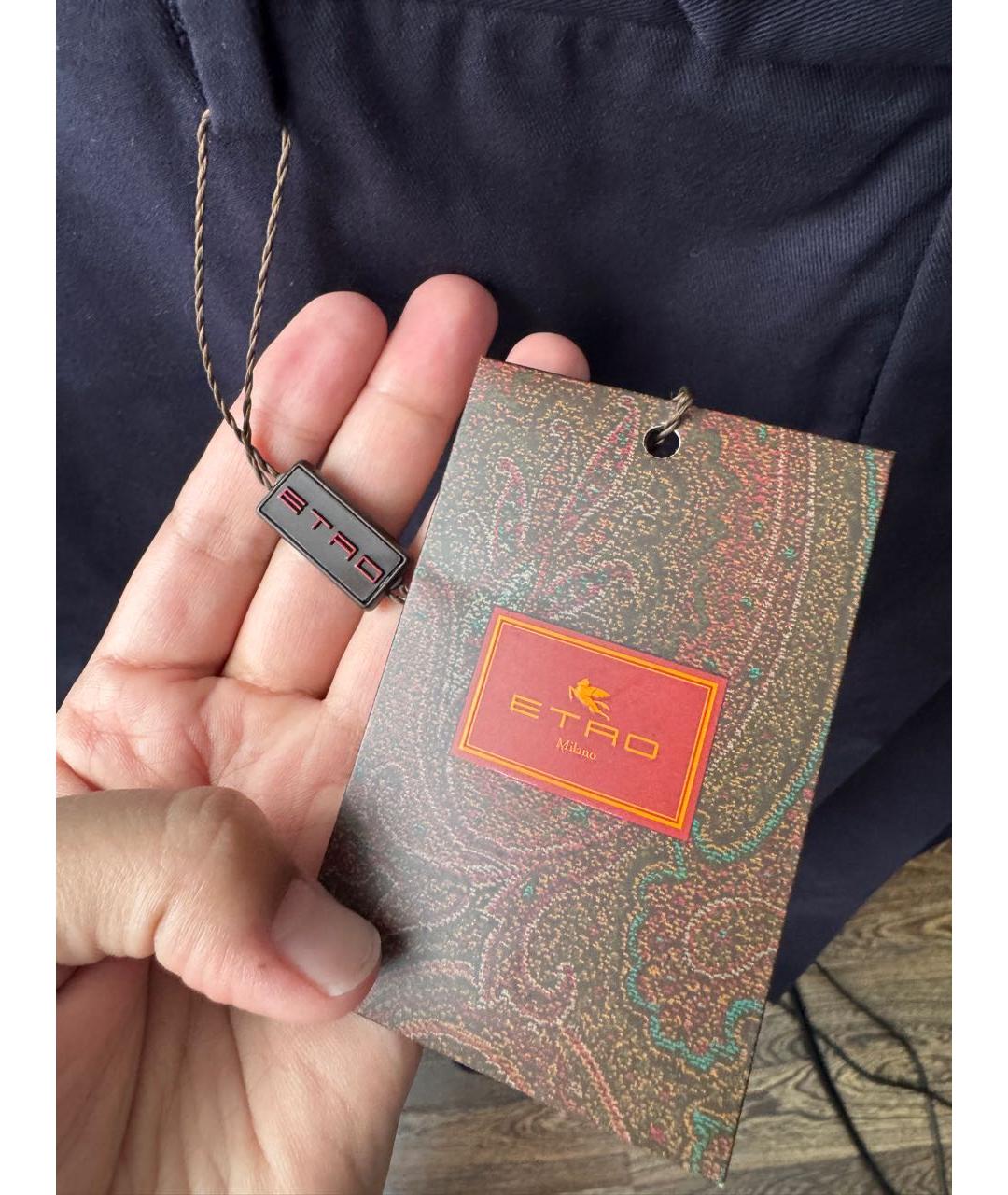 ETRO Темно-синие хлопковые классические брюки, фото 5