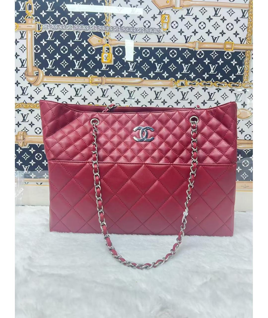 CHANEL Красная кожаная сумка тоут, фото 6