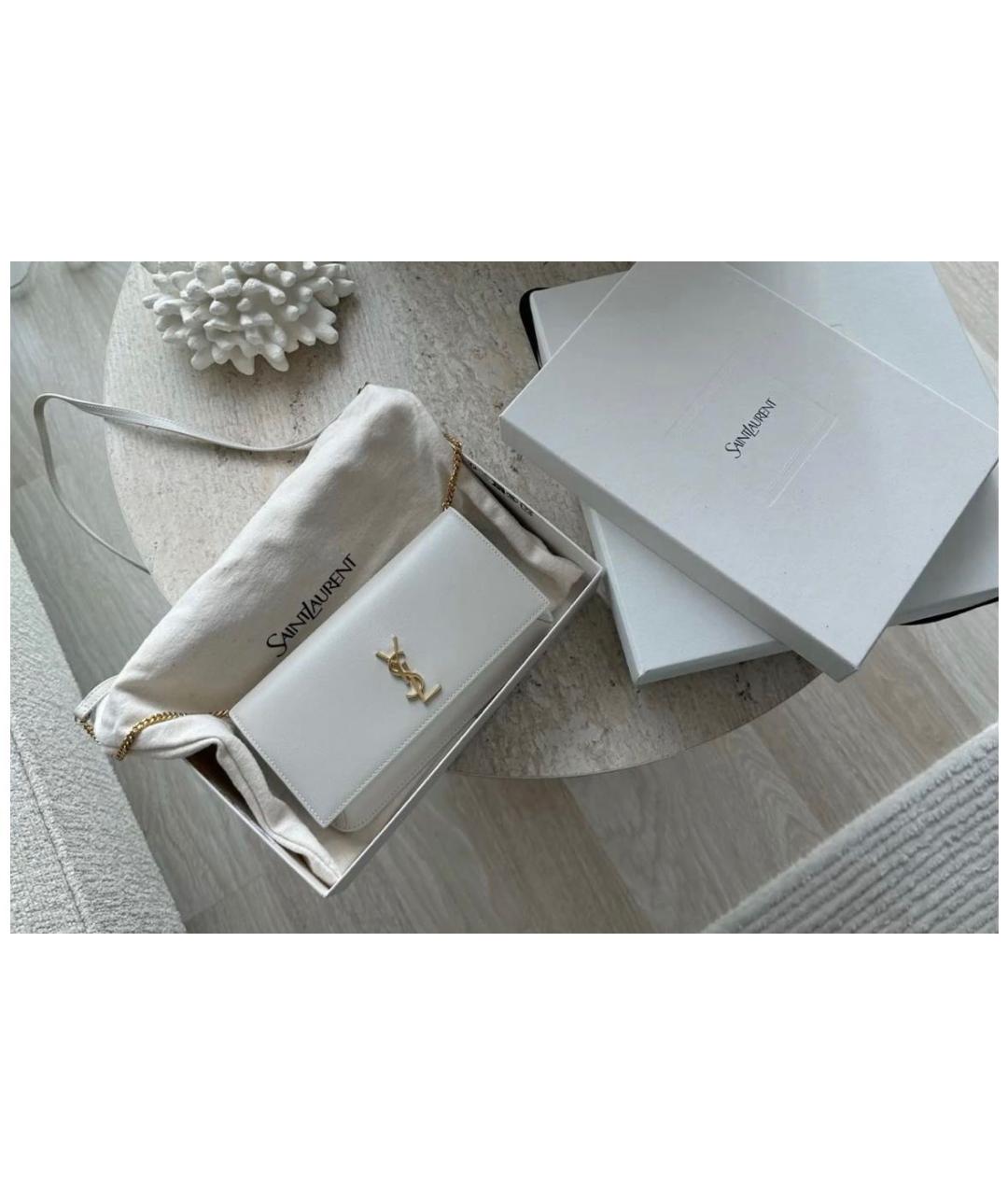 SAINT LAURENT Белая кожаная сумка через плечо, фото 2