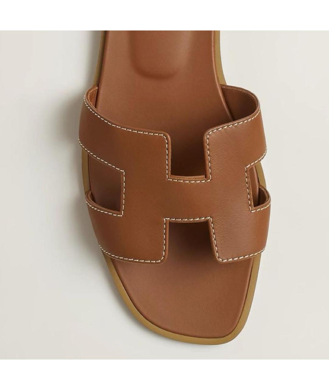 HERMES Коричневые кожаные шлепанцы, фото 3