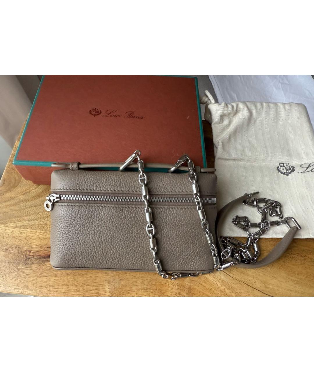 LORO PIANA Бежевая кожаная сумка через плечо, фото 3