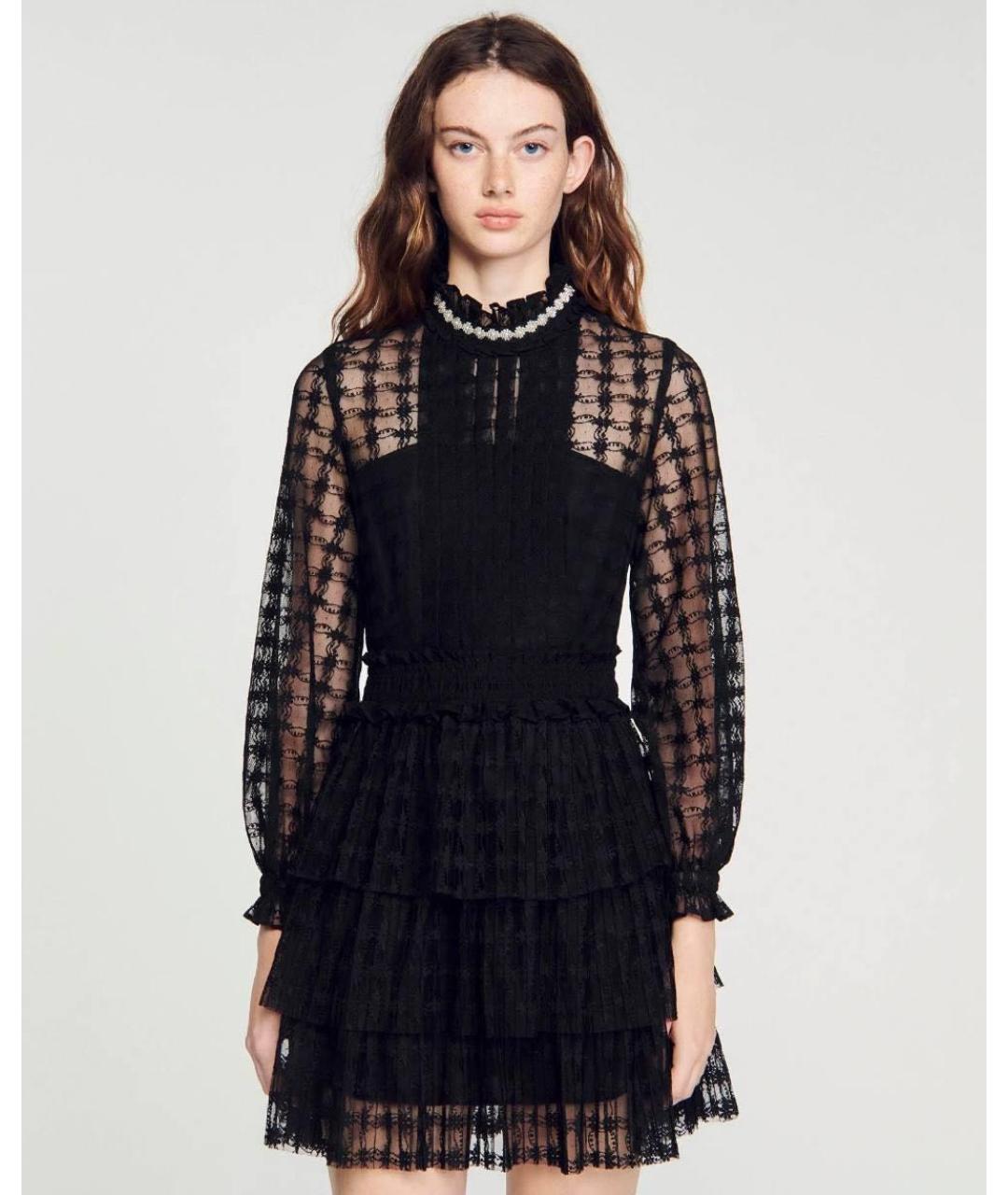 SANDRO Черное кружевное коктейльное платье, фото 6