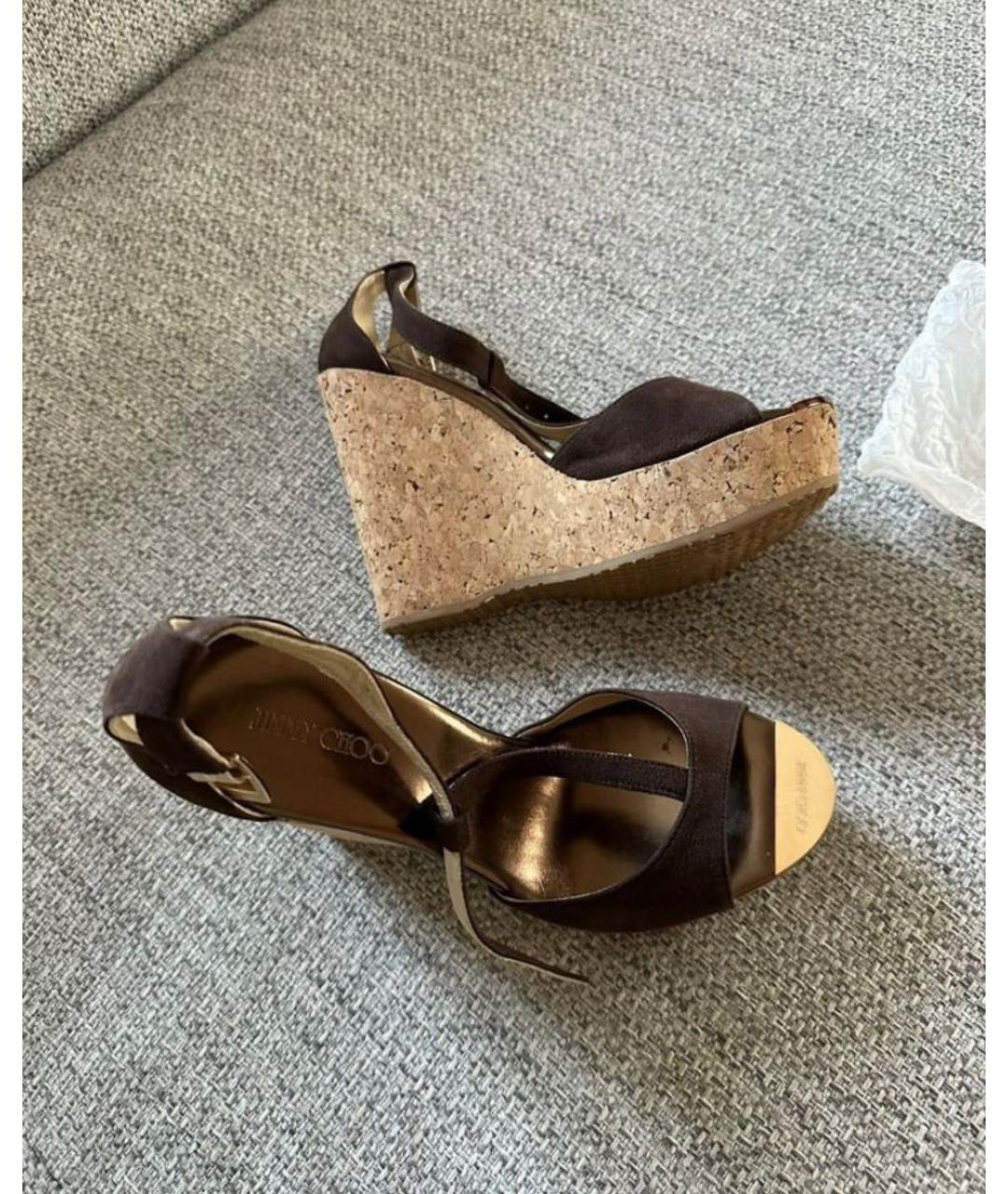 JIMMY CHOO Коричневые замшевые босоножки, фото 7