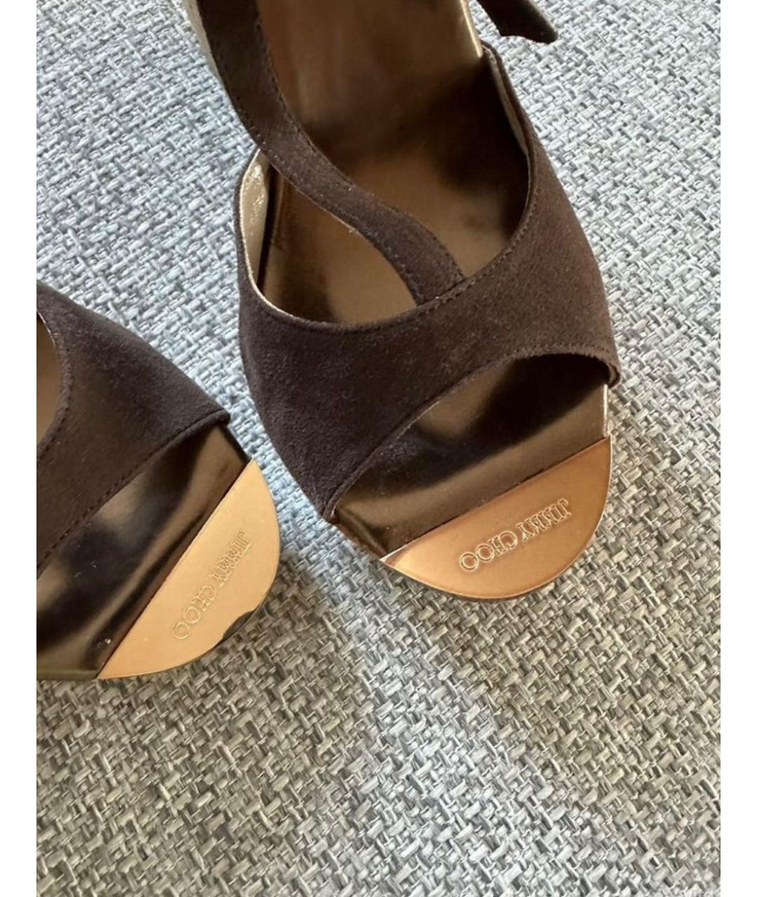 JIMMY CHOO Коричневые замшевые босоножки, фото 4