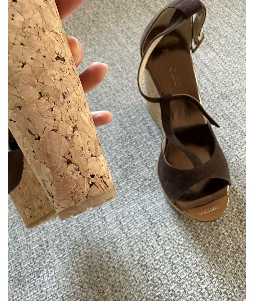 JIMMY CHOO Коричневые замшевые босоножки, фото 6